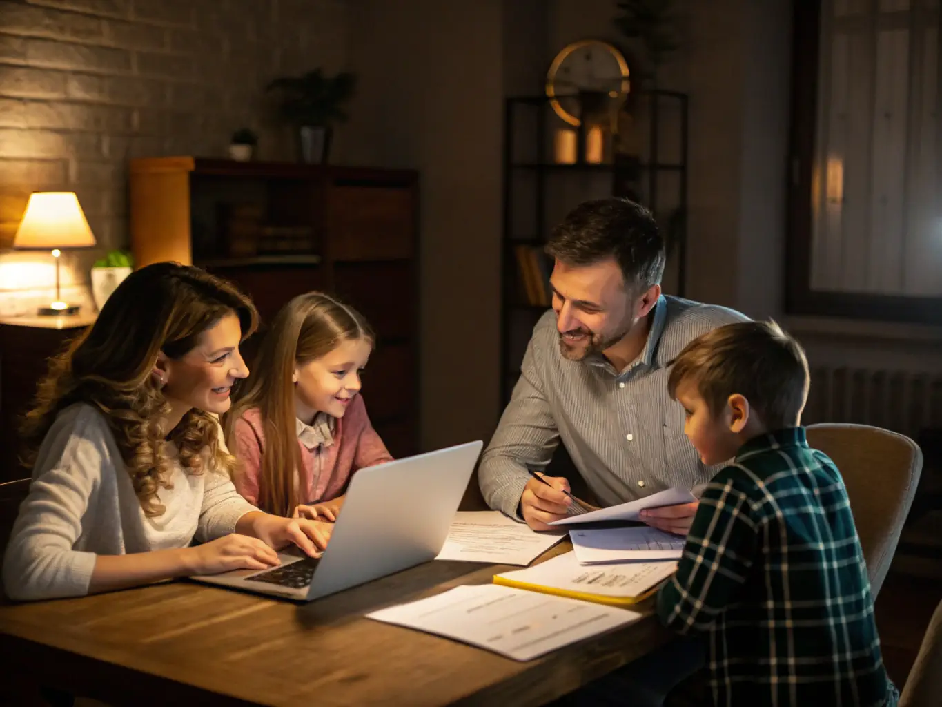 A family discussing their financial plans with a trusted advisor in a modern office setting, emphasizing trust-based planning.