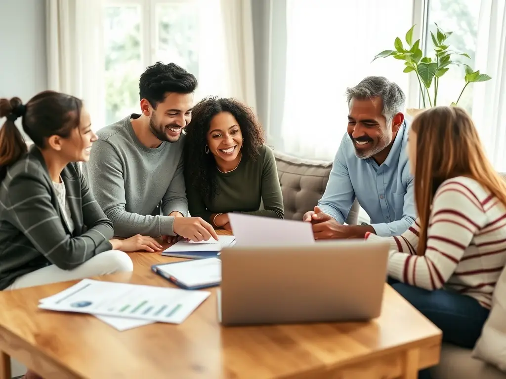 A graph showing tax savings and wealth growth, with a family happily planning their financial future.